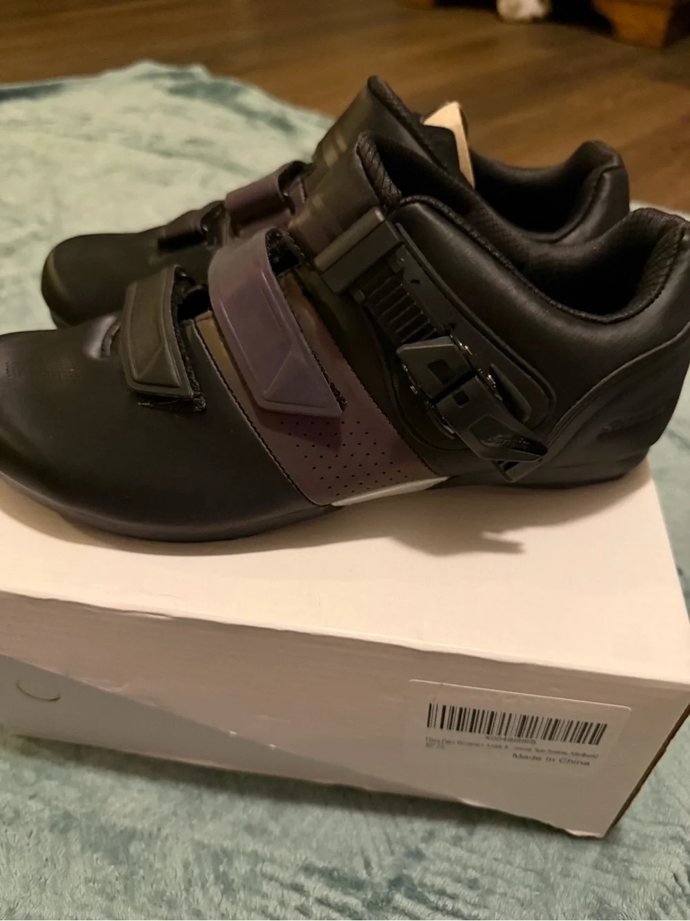 Kids Black Athletic Shoes with Iridescent Straps